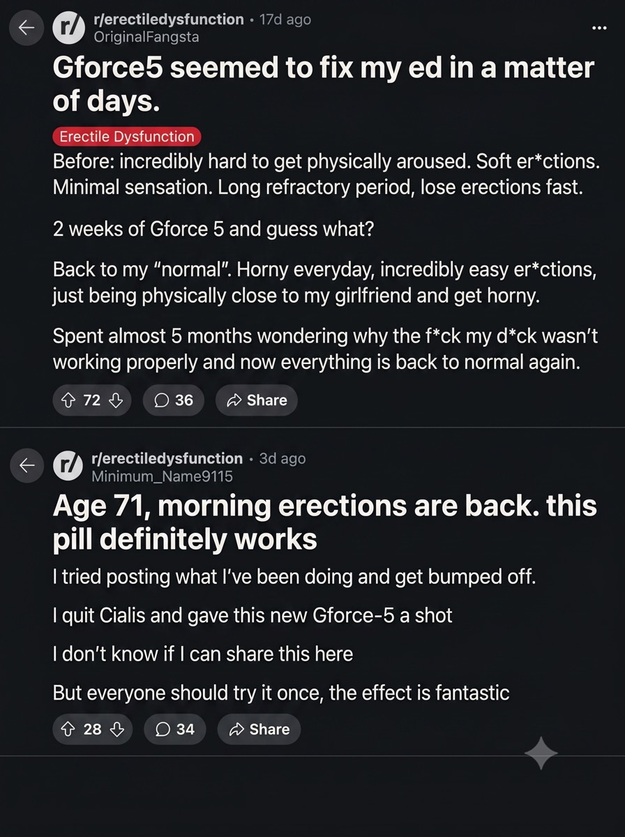 Posts in r/erectiledysfunction about GForce 5